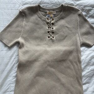 Michael Kors Beige Lace-Up Ribbed Top